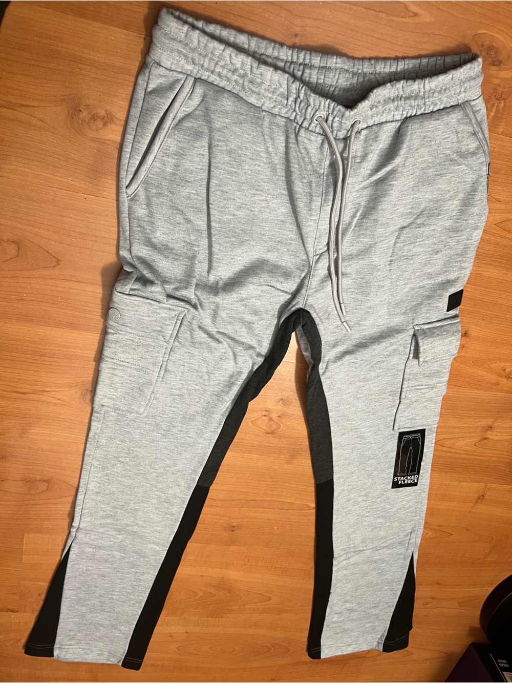 Men's Grey Sweatpants stacked fleece unisex size Large